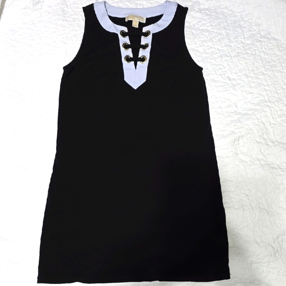 Black Sleeveless Dress with White Accents
